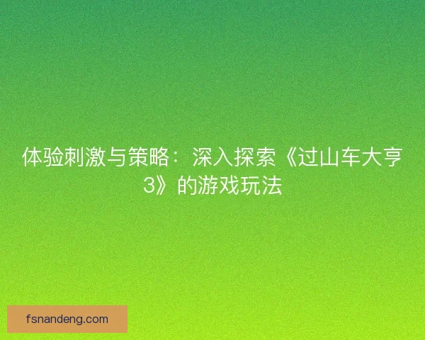 体验刺激与策略：深入探索《过山车大亨3》的游戏玩法